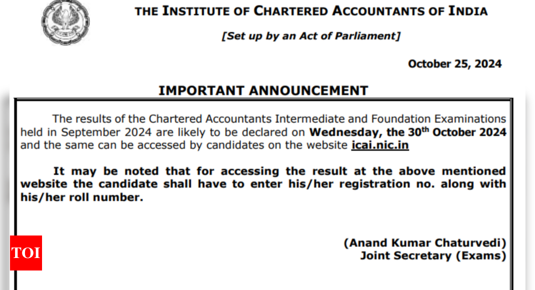 ICAI संभवतः 30 अक्टूबर को CA फाउंडेशन और इंटर सितंबर परीक्षा परिणाम घोषित करेगा, आधिकारिक सूचना यहां देखें