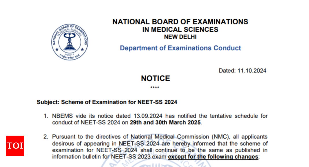 NBEMS ने NEET SS 2024 के लिए महत्वपूर्ण सूचना जारी की: विवरण यहां देखें