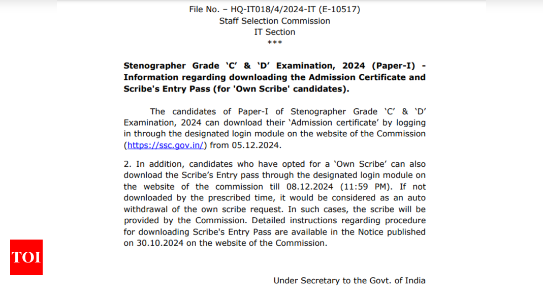 SSC स्टेनोग्राफर एडमिट कार्ड ssc.gov.in पर जारी: हॉल टिकट डाउनलोड करने के लिए सीधा लिंक