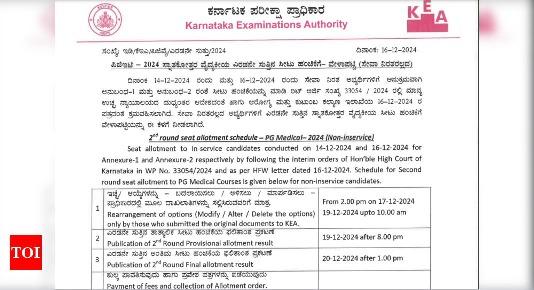 कर्नाटक एनईईटी पीजी राउंड 2 काउंसलिंग शेड्यूल cetonline.karnataka.gov.in पर जारी: यहां जांचने के लिए सीधा लिंक |