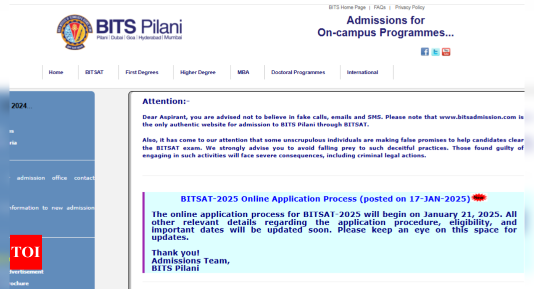 BITSAT 2025 पंजीकरण तिथि bitadmission.com पर घोषित की गई: विवरण यहां देखें