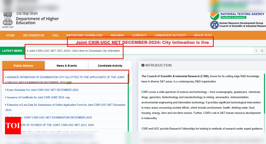 CSIR UGC नेट दिसंबर 2024 सिटी इंटिमेशन स्लिप जारी: यहां डाउनलोड करने के लिए प्रत्यक्ष लिंक