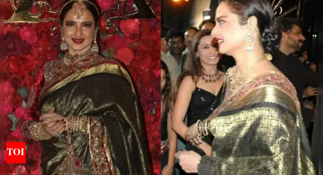 रेखा ने आदर जैन की शादी में 'ब्लैक' प्रीमियर से साड़ी को फिर से पहने हुए स्थिरता को गले लगाया